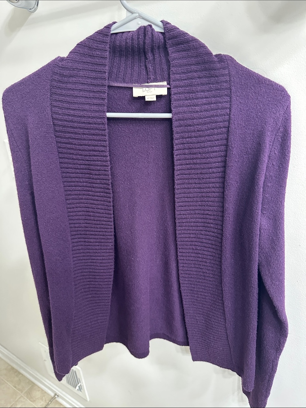 NWOT LOFT Purple Ribbed Shawl-Collar Open Cardigan